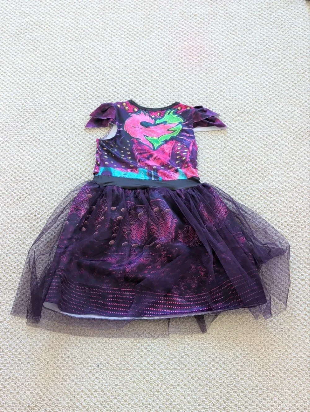 Mal From Descendants  Girls Purple Sparkle Tulle Costume Dress